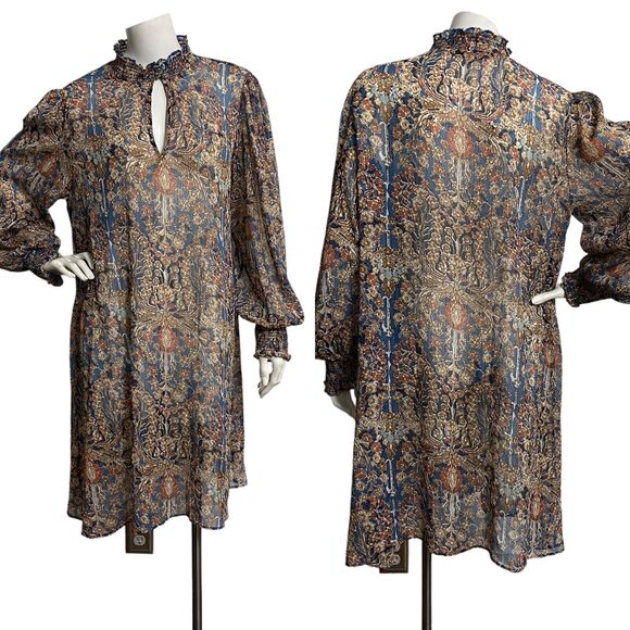 Tommy Hilfiger Women's Long Sleeve Mock Ruffle Neck Keyhole Floral Dress Size 14 - Picture 1 of 7